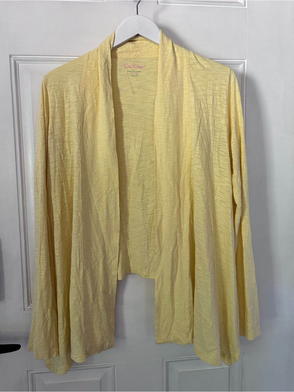 Lilly Pulitzer Pale Yellow Open-Front Draped Cardigan